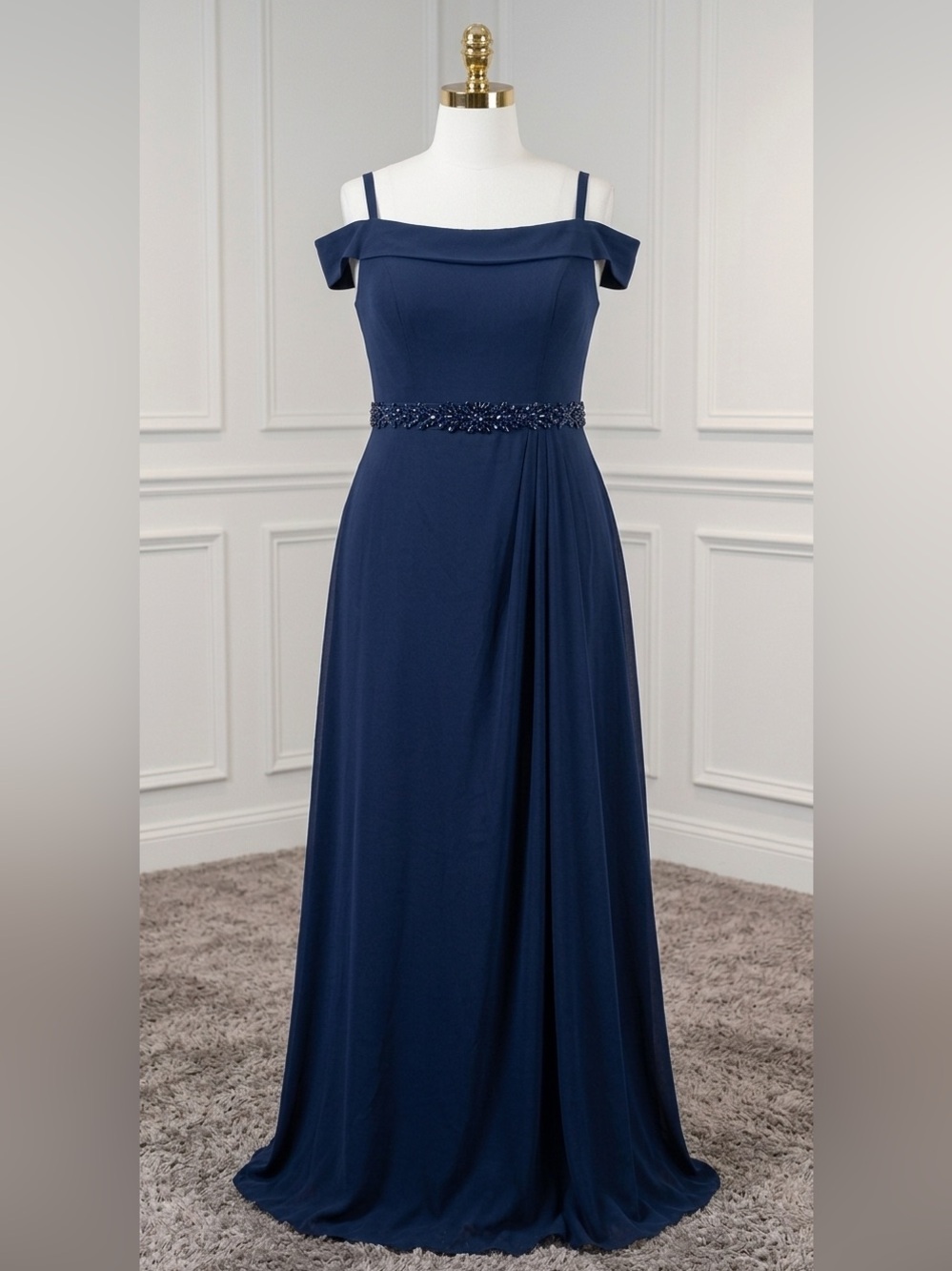 Plus Size Elizabeth K A line 3XL Navy Blue Hand Beaded maxi Dress Chiffon Gown